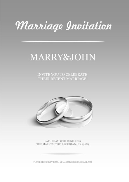 Carte d'invitation simple avec anneaux de mariage sur fond clair