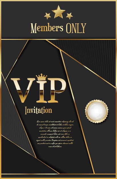 Vecteur carte d'invitation vip dorée sur fond noir et or foncé