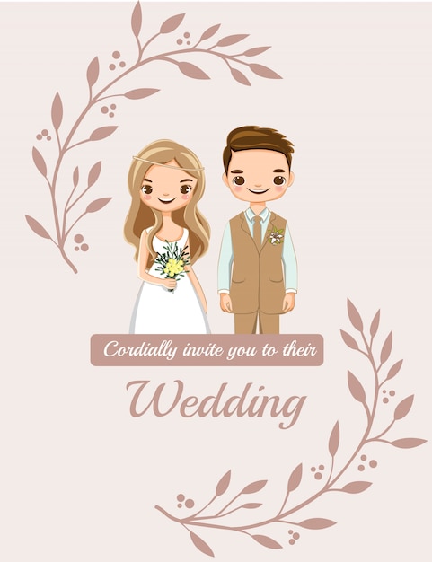 Carte D'invitations De Mariage Avec Dessin Animé Couple Mignon