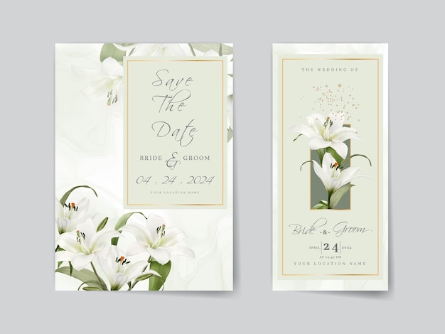 Carte D'invitations De Mariage élégante Avec Un Design Aquarelle De Lys Blanc