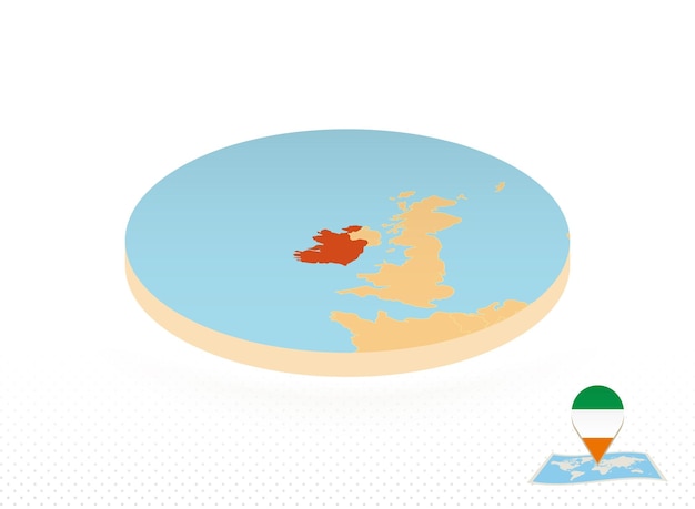 Carte D'irlande Conçue Dans Un Style Isométrique Carte De Cercle Orange D'irlande Pour Infographie Web Et Plus Encore