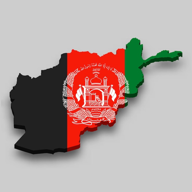 Carte Isométrique 3d De L'afghanistan Avec Le Drapeau National.