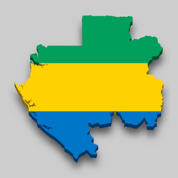 Carte Isométrique 3d Du Gabon Avec Le Drapeau National.