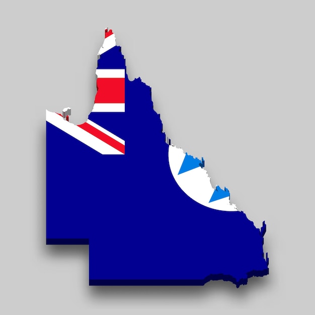 Vecteur la carte isométrique 3d du queensland est un état de l'australie