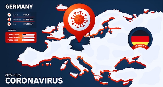 Carte Isométrique De L'europe Avec L'illustration Du Pays En Surbrillance Allemagne. Statistiques Sur Les Coronavirus. Virus Corona Ncov Chinois Dangereux. Infographie Et Informations Sur Le Pays.