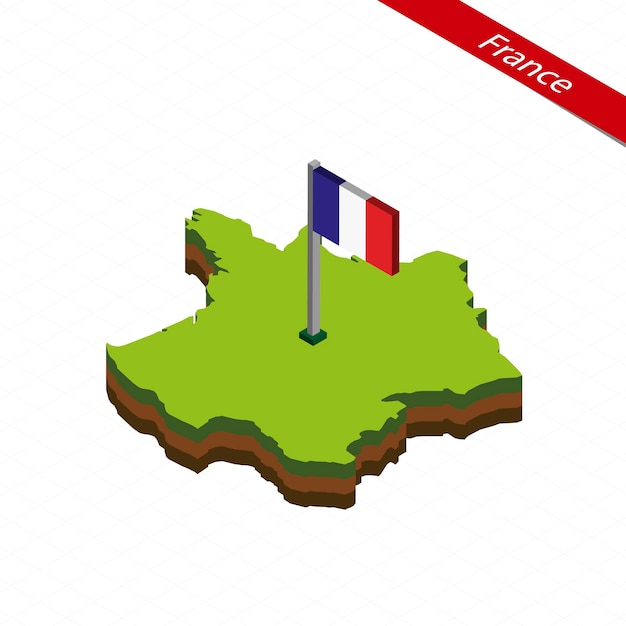 Vecteur carte isométrique de france et drapeau illustration vectorielle