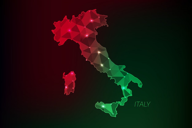 Carte D'italie Polygonale Avec Lumières Rougeoyantes Et Ligne