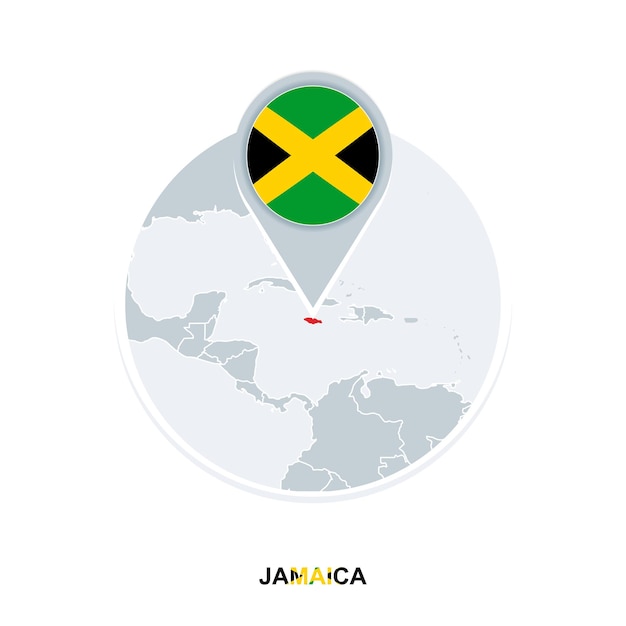 Carte De La Jamaïque Et Icône De Carte Vectorielle De Drapeau Avec La Jamaïque En Surbrillance