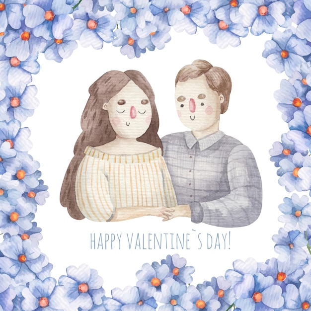 Carte joli couple amoureux, illustration de la Saint-Valentin pour enfants