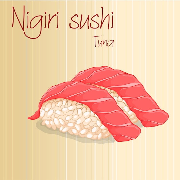 Vecteur une carte avec une jolie paire de nigiri sushi au thon.