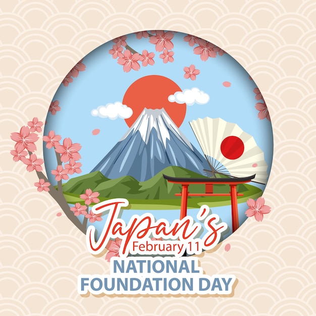 Carte De La Journée De La Fondation Nationale Du Japon Avec Le Mont Fuji Et La Porte Torii