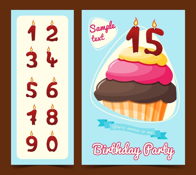 Carte De Joyeux Anniversaire Avec Cupcake En Style Cartoon