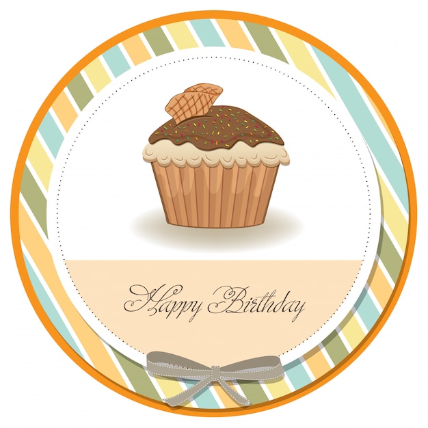 Vecteur carte de joyeux anniversaire avec délicieux cupcake