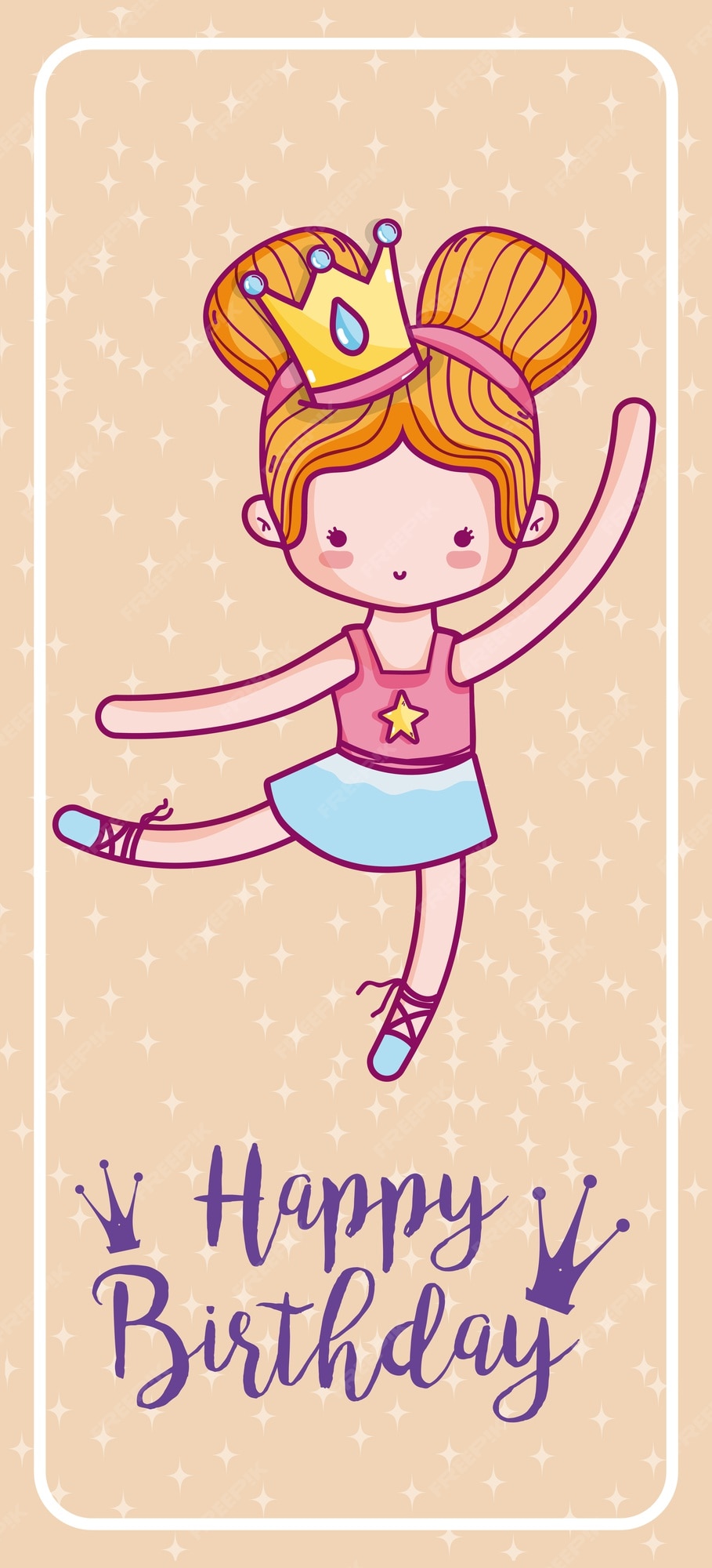 Carte De Joyeux Anniversaire Fille Mignonne Danseuse De Ballet Vecteur Premium
