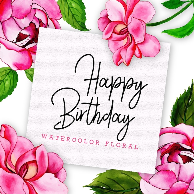 Vecteur carte de joyeux anniversaire avec floral dans un style aquarelle