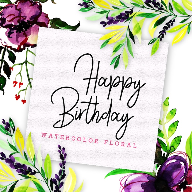 Vecteur carte de joyeux anniversaire avec floral dans un style aquarelle