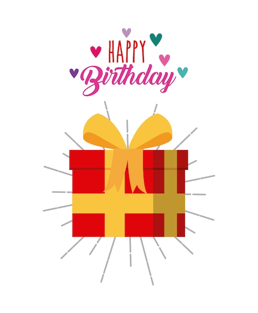 carte de joyeux anniversaire avec l'icône de boîte de cadeau