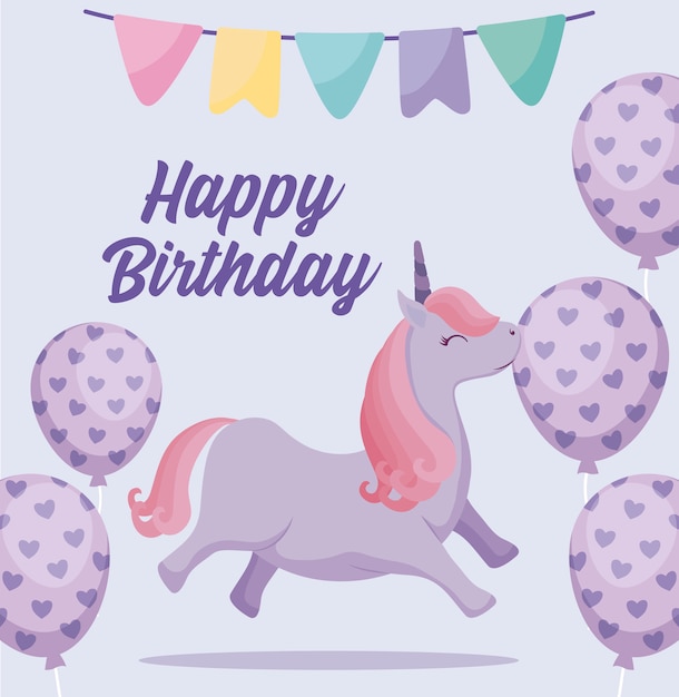 Carte De Joyeux Anniversaire Avec Une Licorne Mignonne