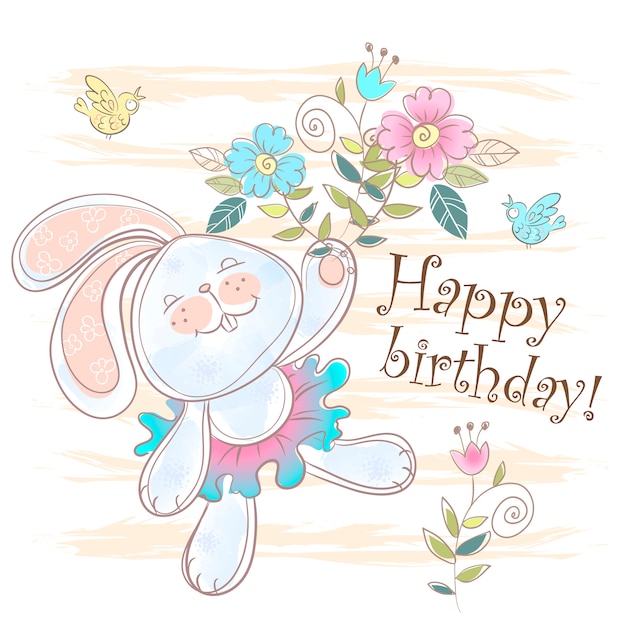 Carte De Joyeux Anniversaire Avec Un Mignon Lapin.