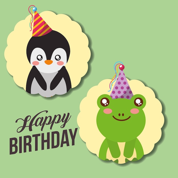 Carte De Joyeux Anniversaire Mignon Pingouin Drôle Et Grenouille