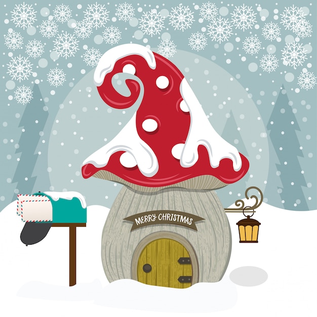Carte De Joyeux Noël Avec Illustration De Maison De Gnome Mignon