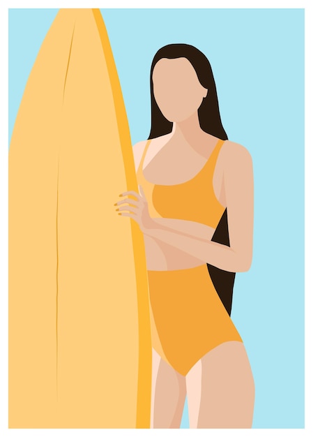 Carte Lumineuse D'été Avec Une Surfeuse