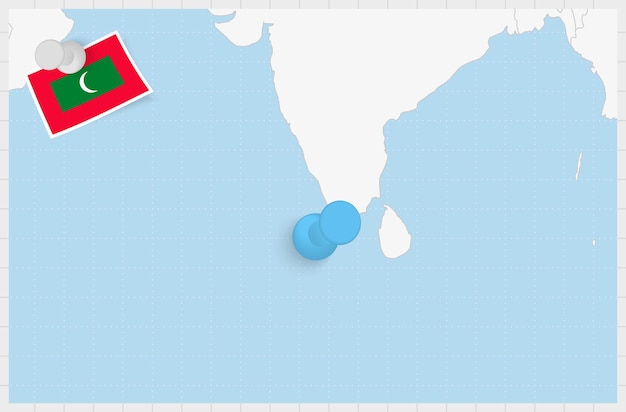 Vecteur carte des maldives avec une épingle bleue épinglée drapeau épinglé des maldives