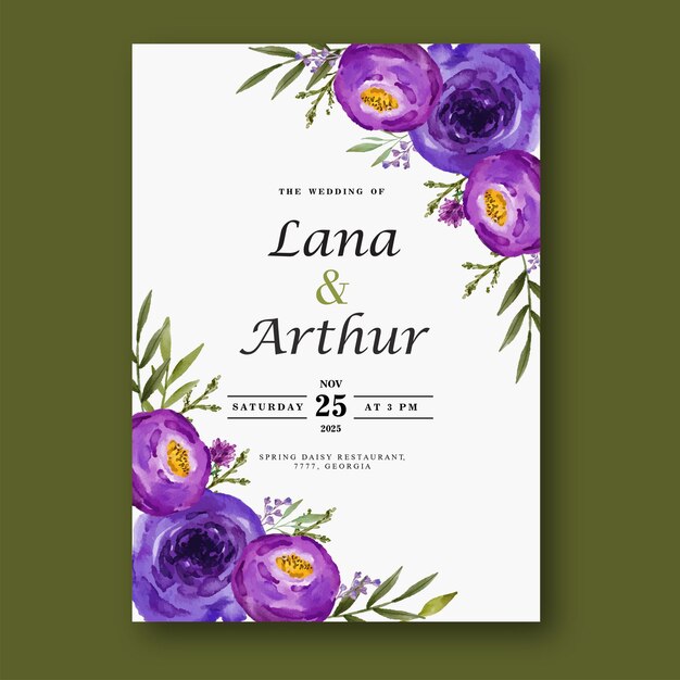 Carte De Mariage Aquarelle Fleur Violette