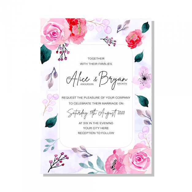 Carte De Mariage Avec Aquarelle Florale