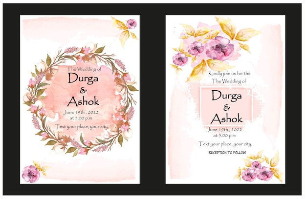 Carte De Mariage Aquarelle Or Rose Avec Un Beau Modèle Vectoriel Floral.