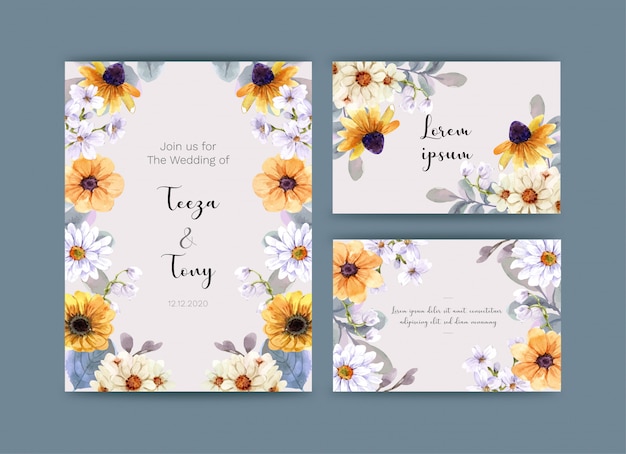 Carte De Mariage Aquarelle Tournesol.