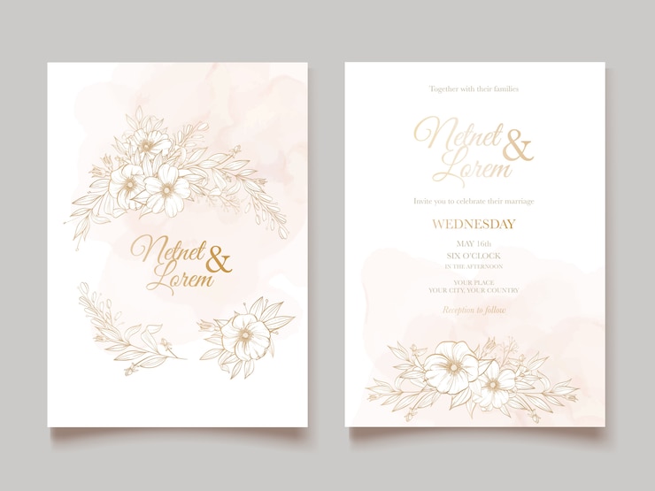 carte de mariage art ligne élégante avec beau modèle floral et feuilles
