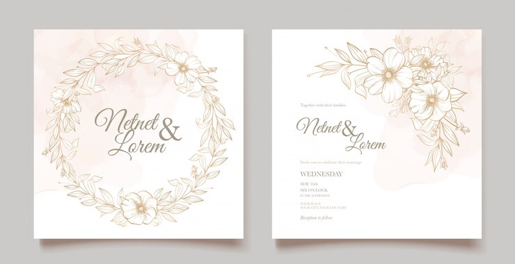 carte de mariage art ligne élégante avec beau modèle floral et feuilles