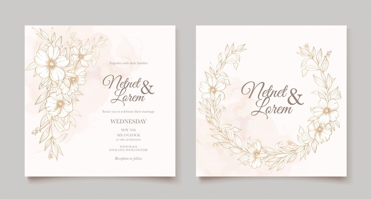 carte de mariage art ligne élégante avec beau modèle floral et feuilles