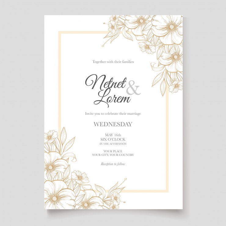 carte de mariage art ligne élégante avec beau modèle floral et feuilles