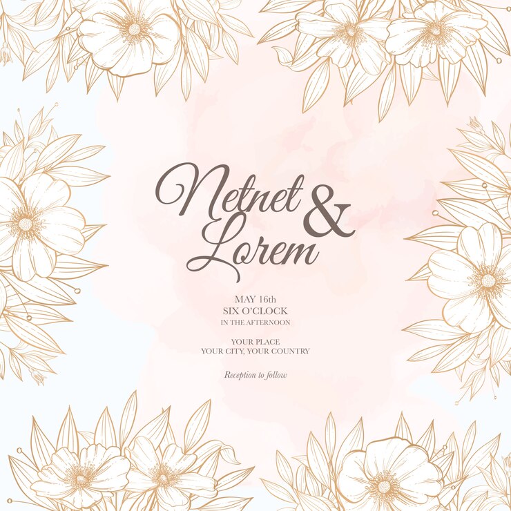 carte de mariage art ligne élégante avec beau modèle floral et feuilles