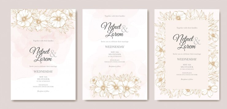 carte de mariage art ligne élégante avec beau modèle floral et feuilles