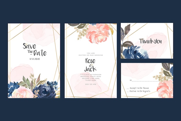 Carte De Mariage Bleu Marine Blush Aquarelle