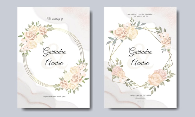 Carte De Mariage Et Carte D'invitation Avec De Belles Roses Et Modèle De Fleur