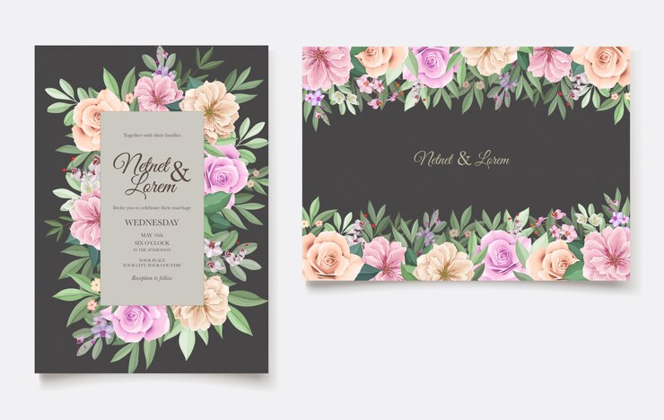 carte de mariage élégant avec beau modèle floral et feuilles