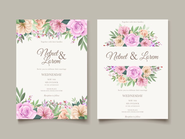 carte de mariage élégant avec beau modèle floral et feuilles