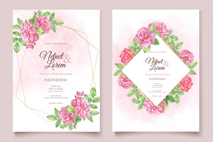 carte de mariage élégant avec beau modèle floral et feuilles