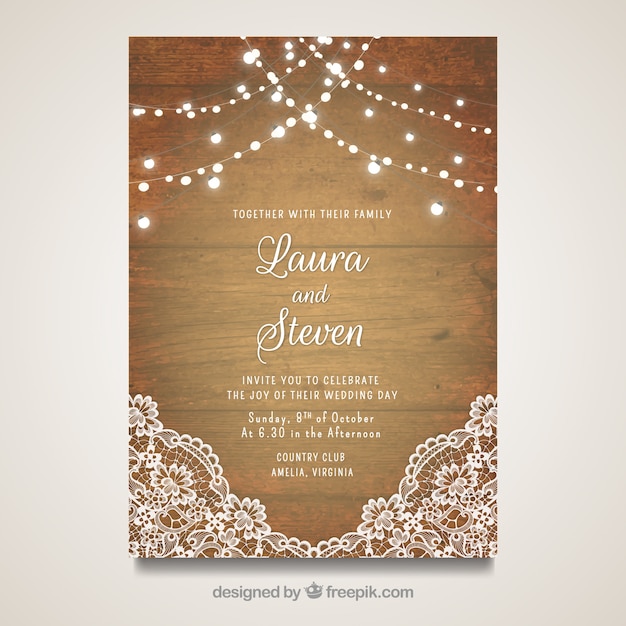 Carte De Mariage élégant Avec Un Design En Bois