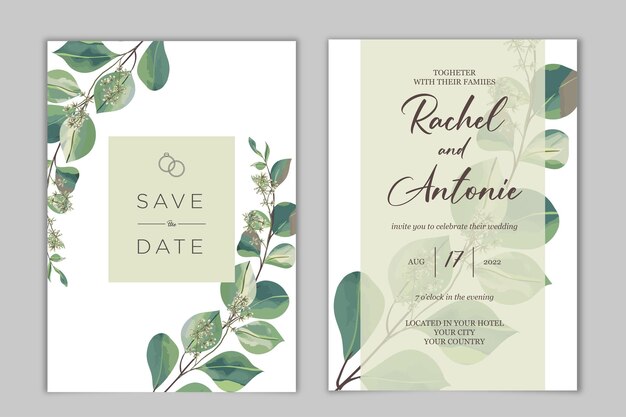 Carte De Mariage Avec Des Feuilles D'aquarelle