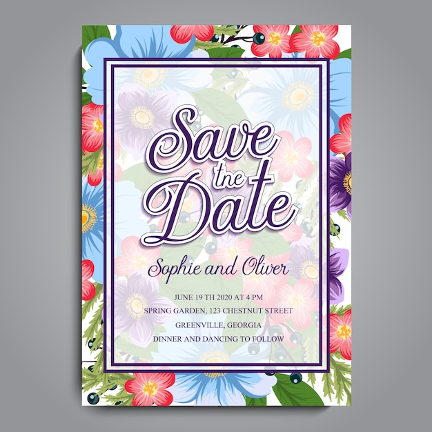 Carte De Mariage De Fleurs Multicolores