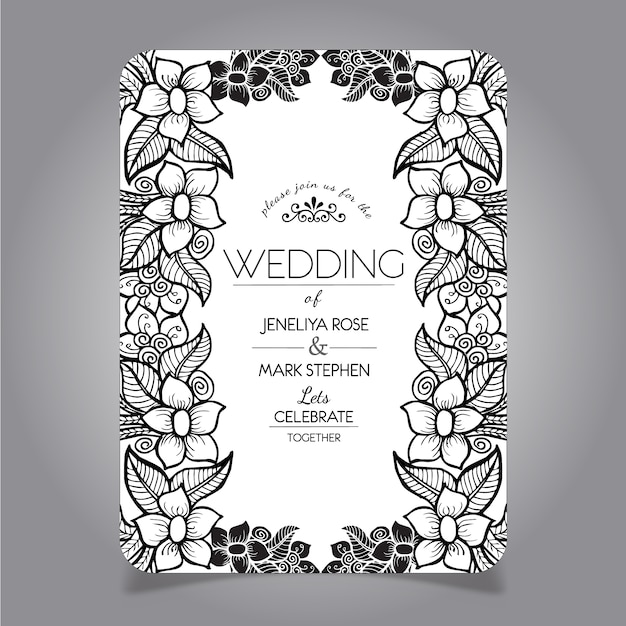 Carte De Mariage Florale Dessinée à La Main