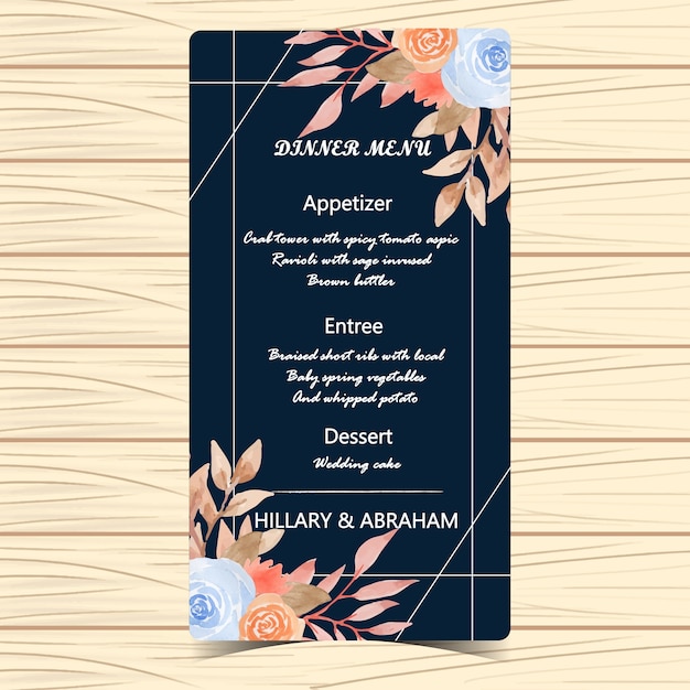 Vecteur carte de mariage menu floral avec des fleurs d'automne