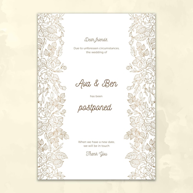 Vecteur carte de mariage reportée design dessiné à la main