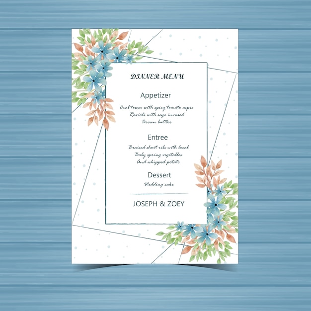 Carte De Menu De Mariage Avec Fleur Bleue