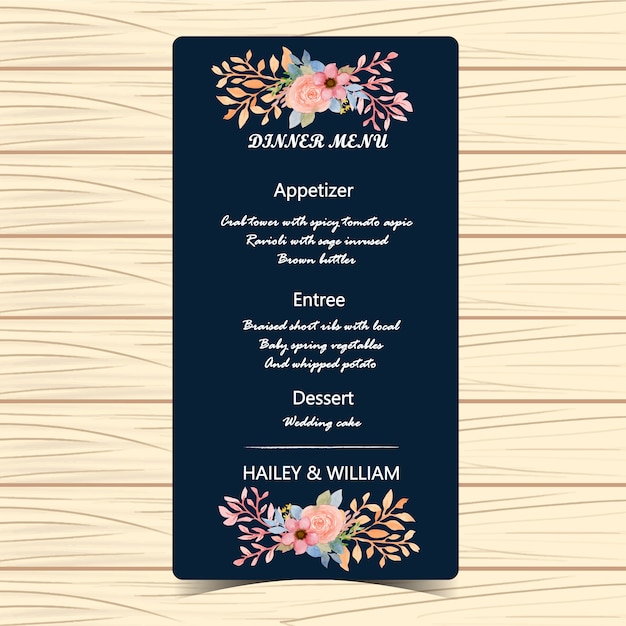 Carte De Menu De Mariage Floral